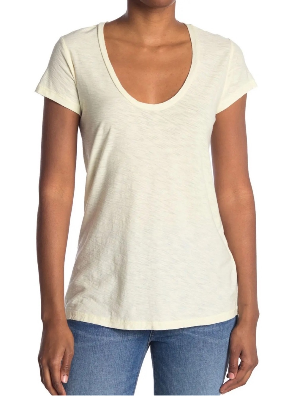 James Perse Deep Scoop Neck T-Shirt Short Sleeve Light Pastel Yellow X Large